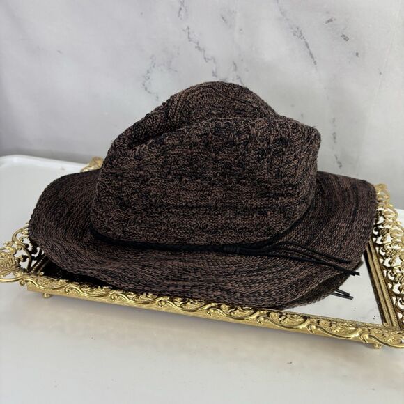 VTG Free People Bucket Hat Women OS Black Brown Polyester Jute Knot Design Tie - Picture 8 of 11